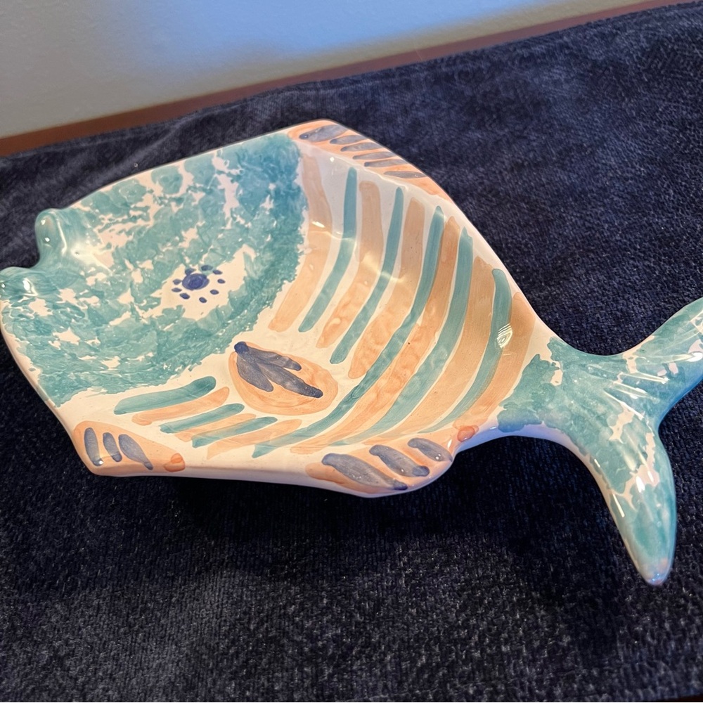 VTG MCM La Musa Art Pottery FISH Hand Painted Modernist Decor ITALY Signed‎